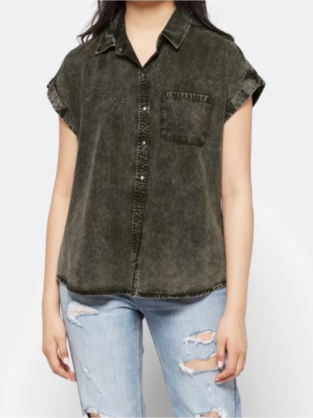 Cosmic Blue Love Ava Lyocell Button Down Top XL Gray Wash Stitch Fix